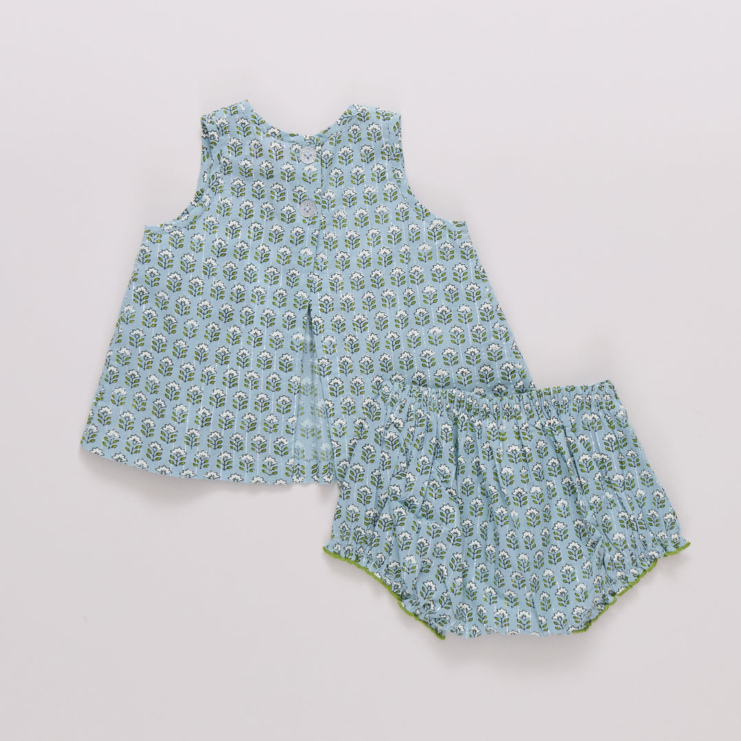 Baby Girls Jaipur 2pc Set - Blue Prairie Block Print