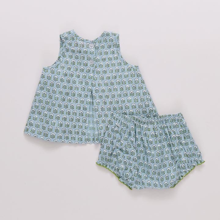 Baby Girls Jaipur 2pc Set - Blue Prairie Block Print