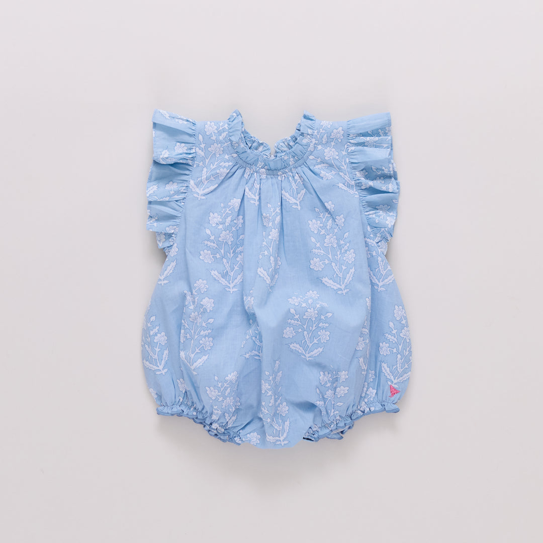 Baby Girls Harper Bubble - Blue Dewdrop Block Print