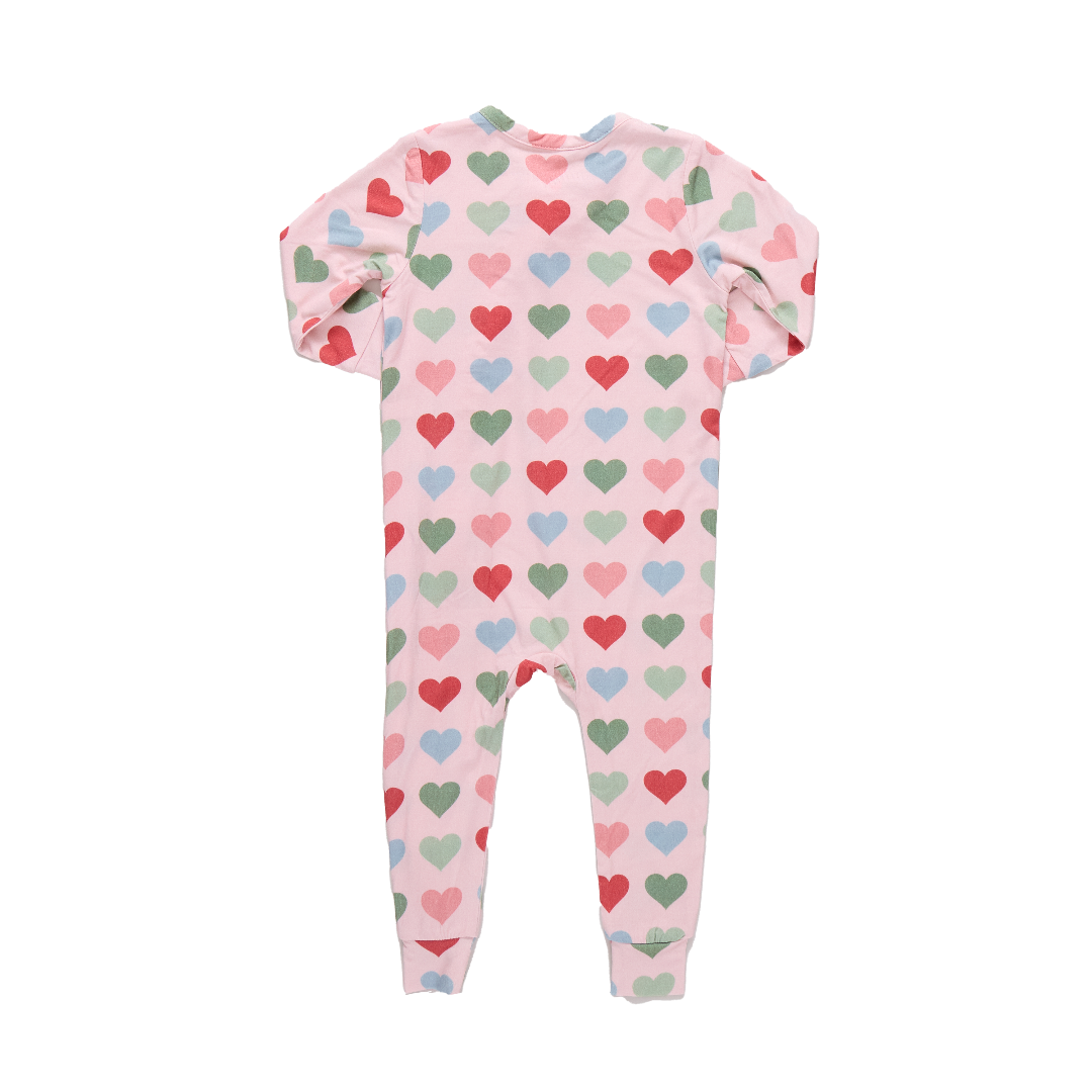 Baby Girls Ruffle Bamboo Romper - Pink Small Hearts