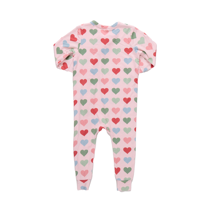 Baby Girls Ruffle Bamboo Romper - Pink Small Hearts