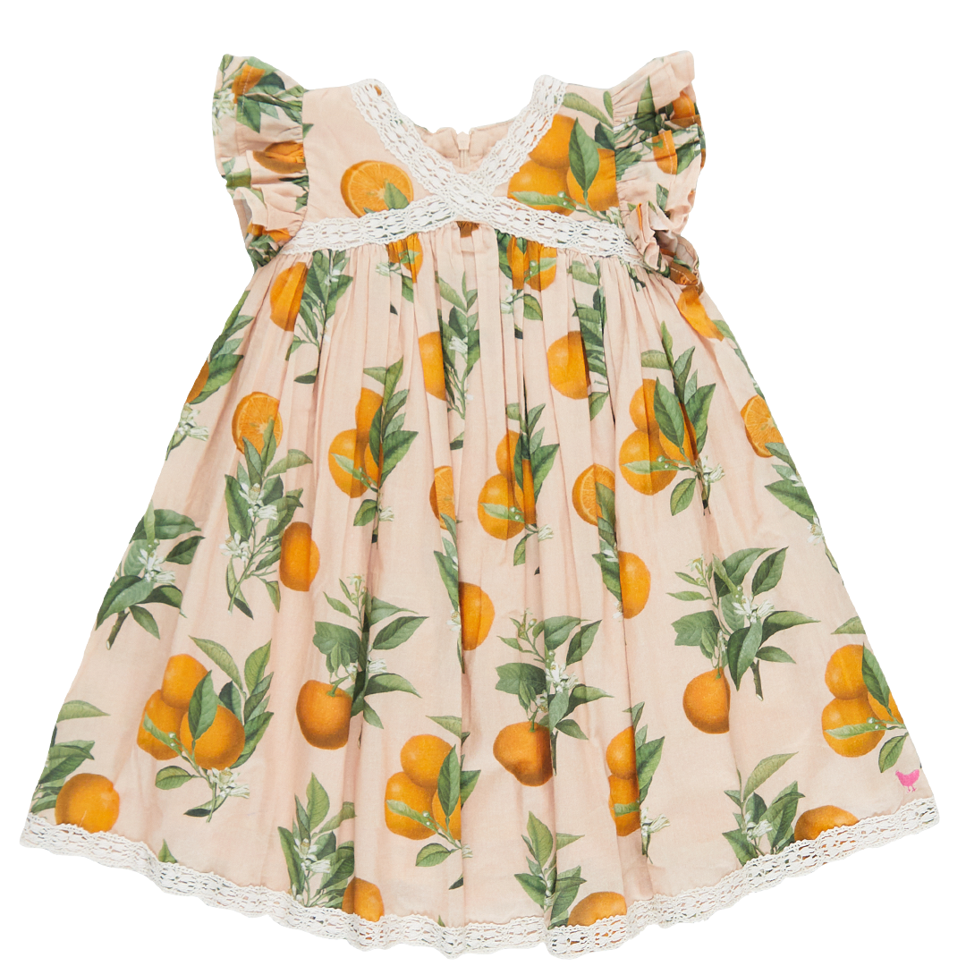 Girls Katherine Dress - Pink Botanical Oranges