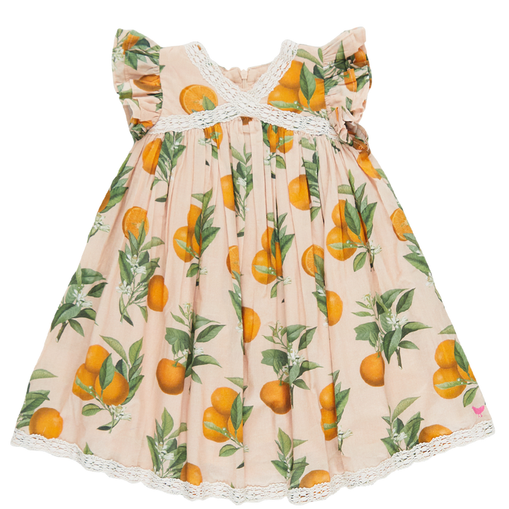 Girls Katherine Dress - Pink Botanical Oranges