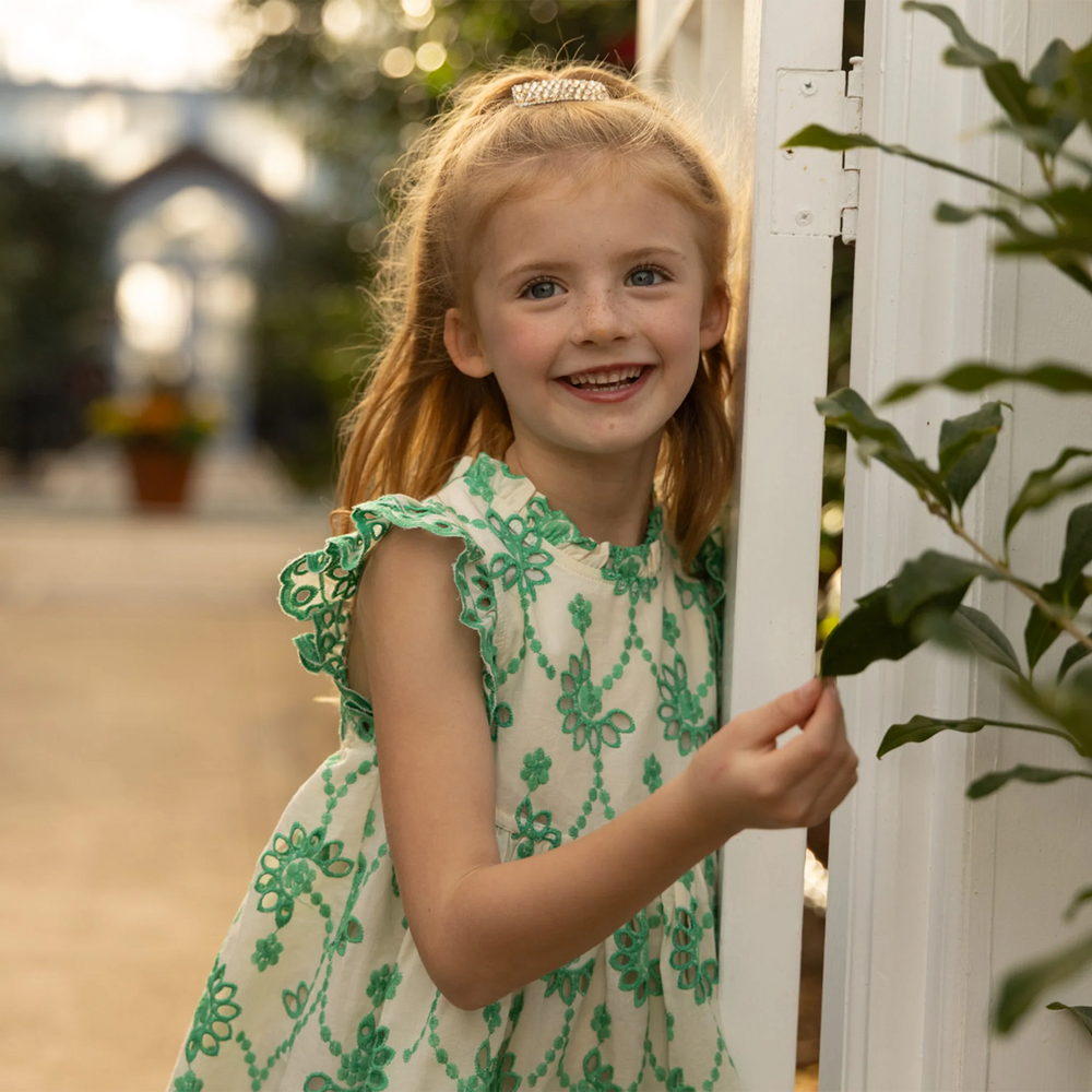 Girls Cynthia Dress - Kelly Green Eyelet