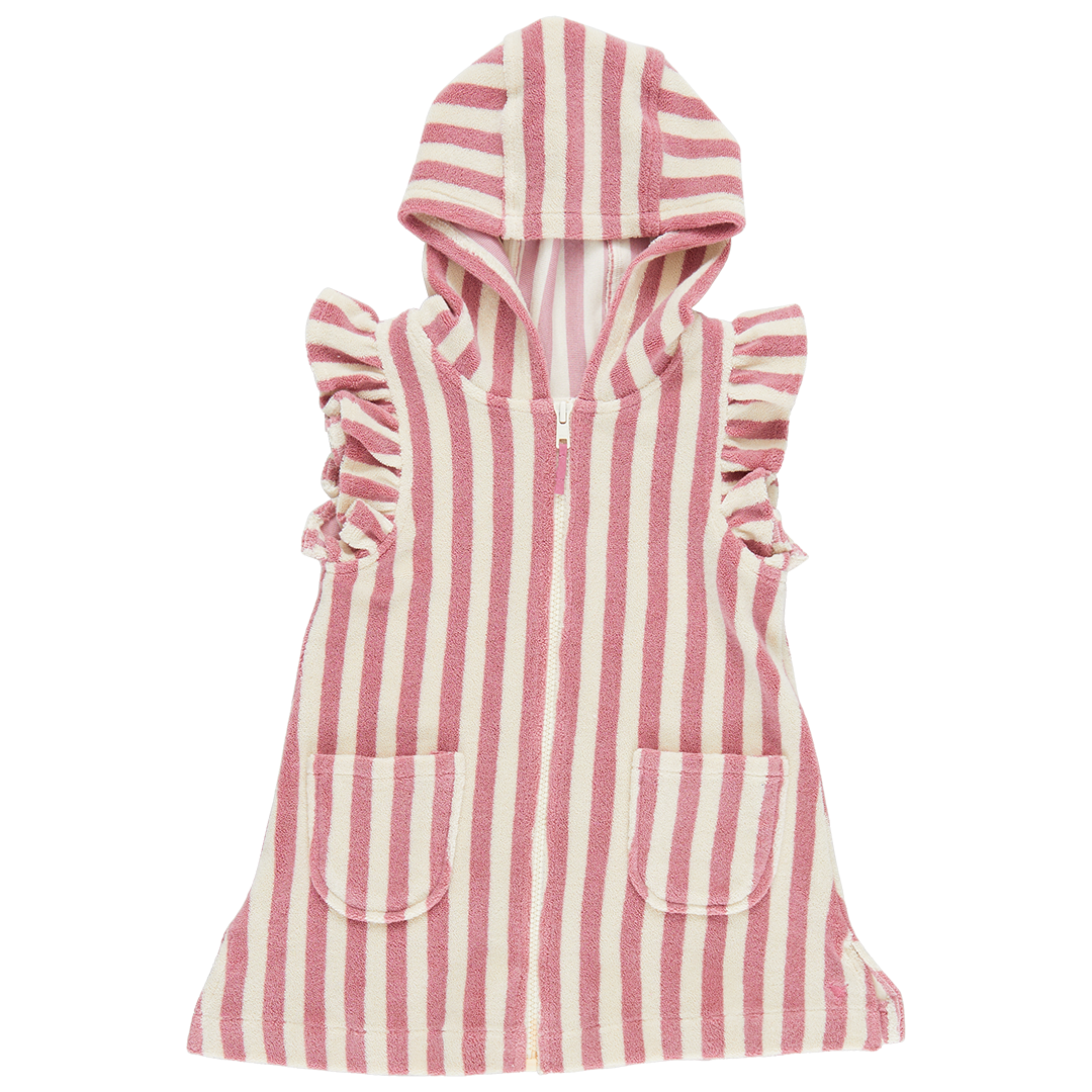 Girls Terry Coverup - Pink Stripe