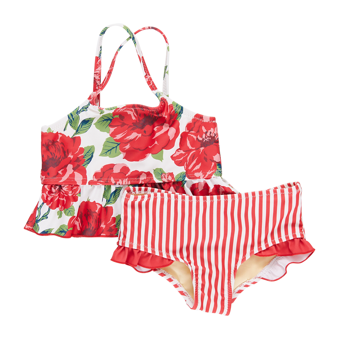 Girls Joy Tankini - Red Peonies
