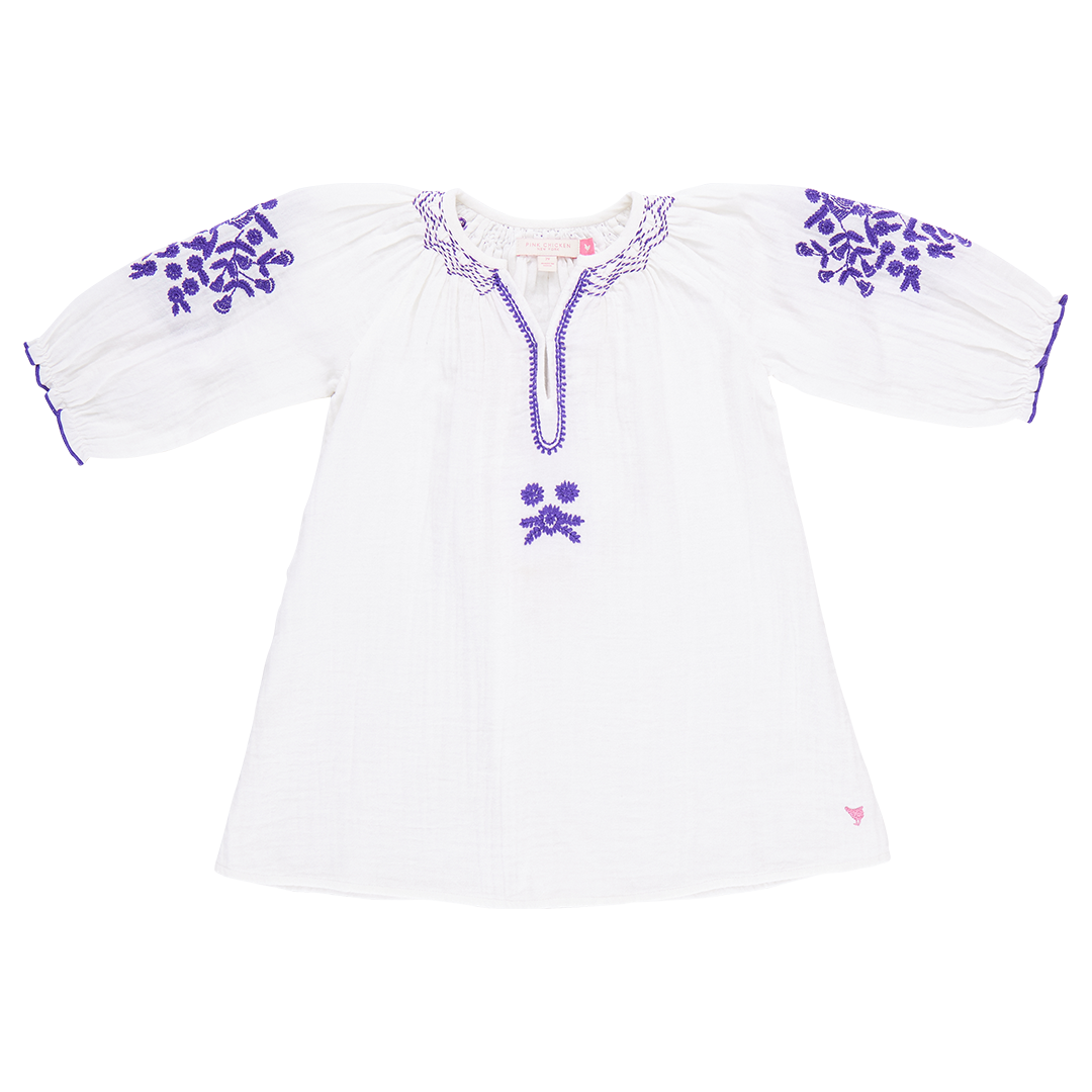 Girls Ava Dress - Gardenia White Embroidery