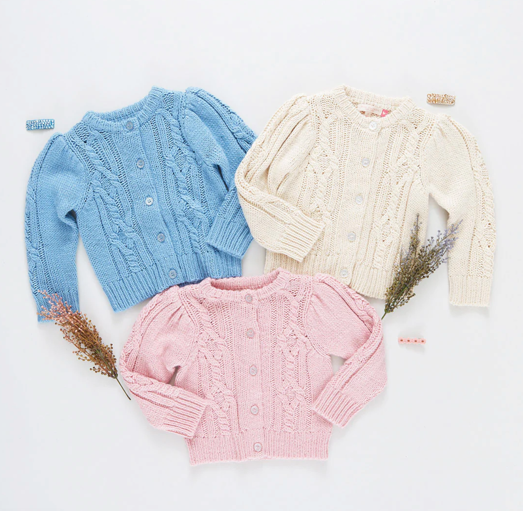 Girls Cable Constance Sweater - Dusty Blue