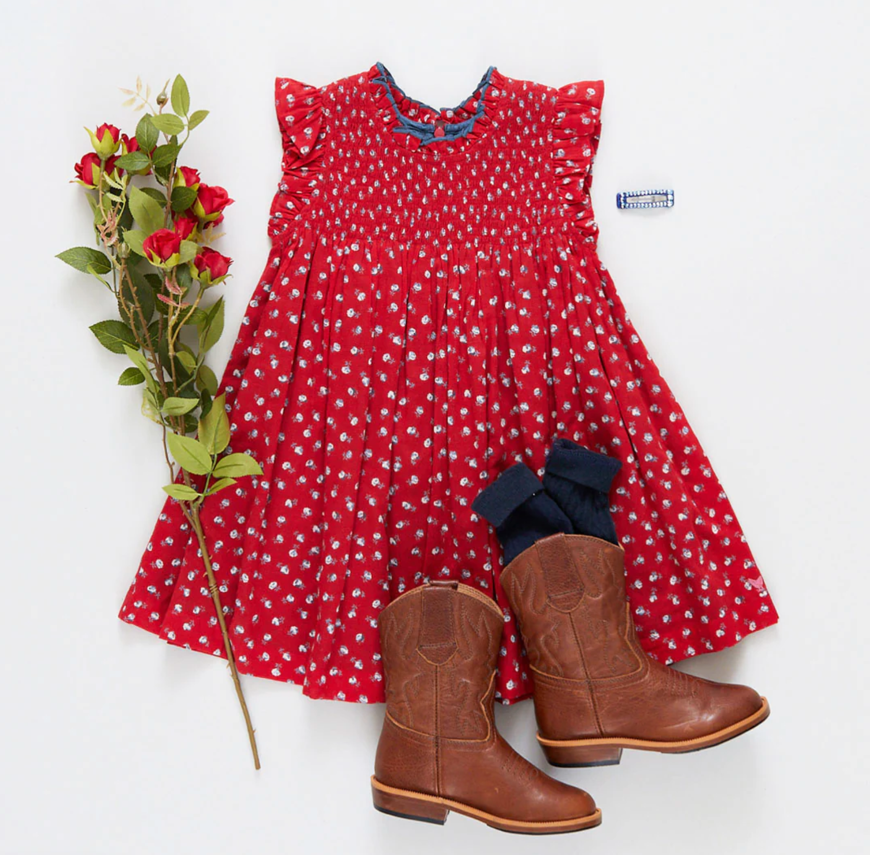 Girls Stevie Dress - Tiny Red Roses
