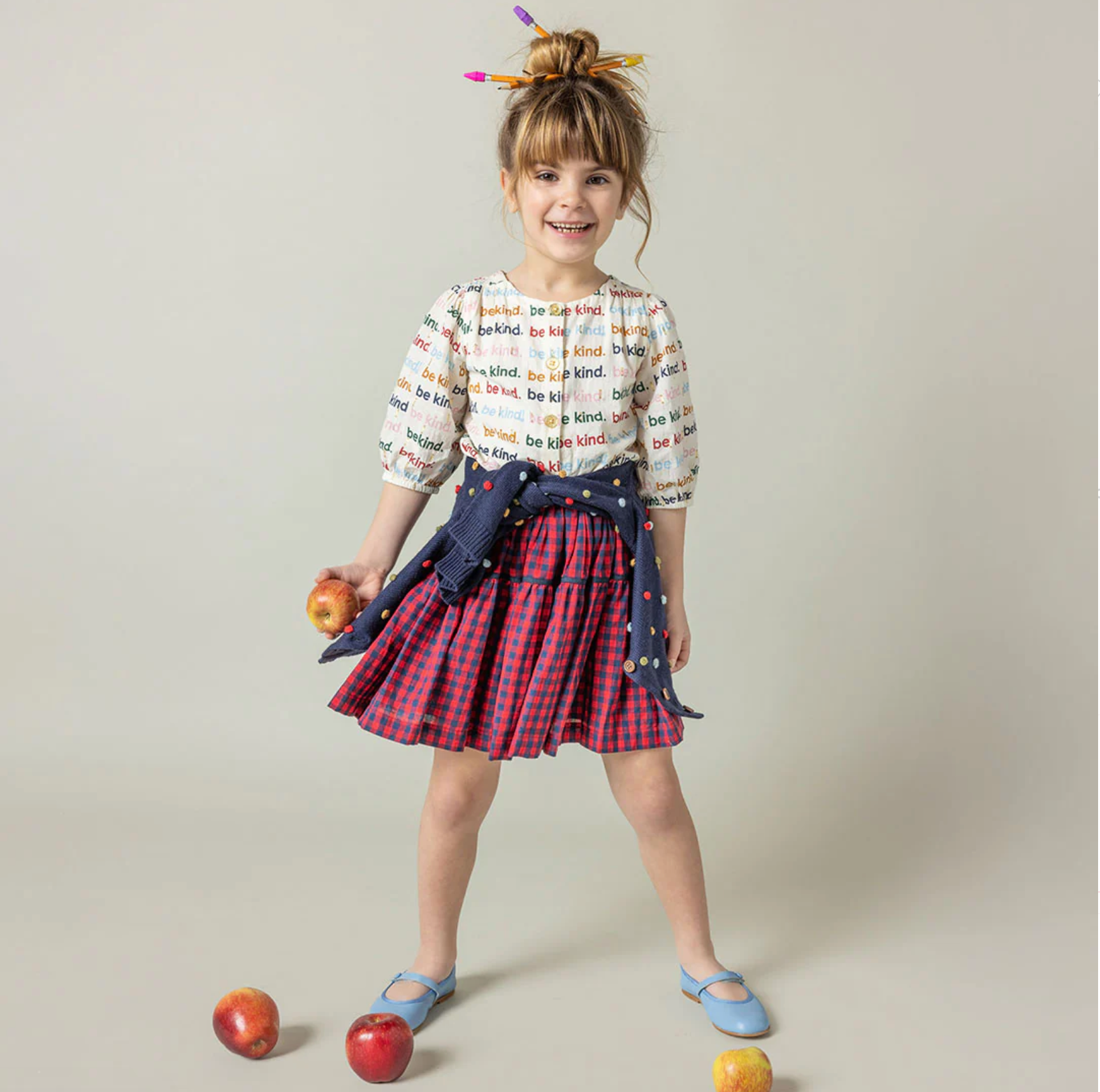 Girls Maribelle Skirt- Navy/Red Gingham