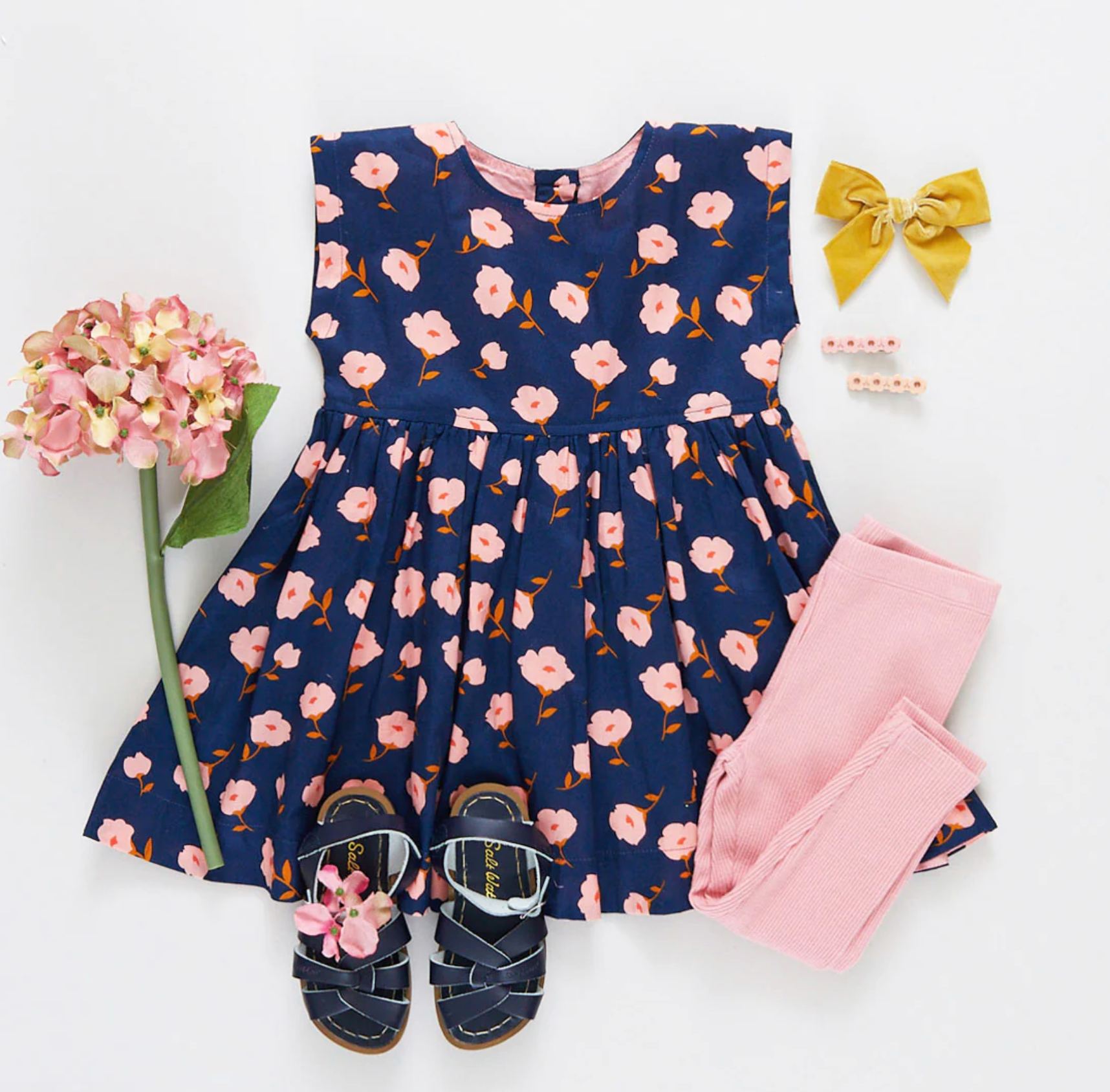 Girls Adaline Dress - Navy Flower Toss