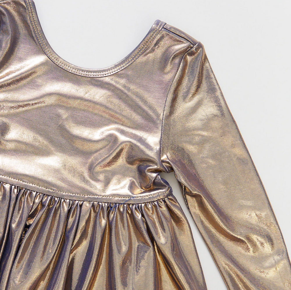 Girls Lame Steph Dress - Blue/Gold