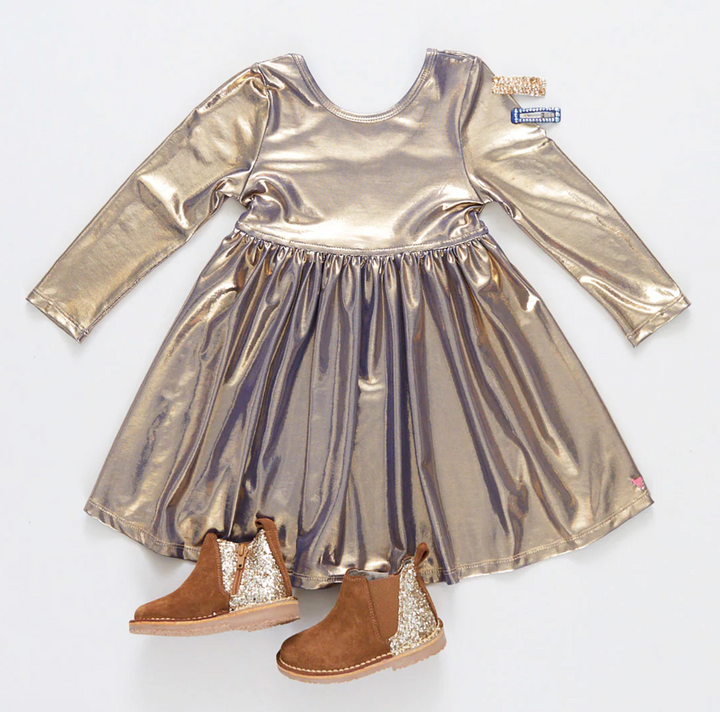Girls Lame Steph Dress - Blue/Gold