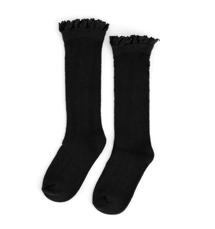 Black Fancy Lace Top Knee High Socks