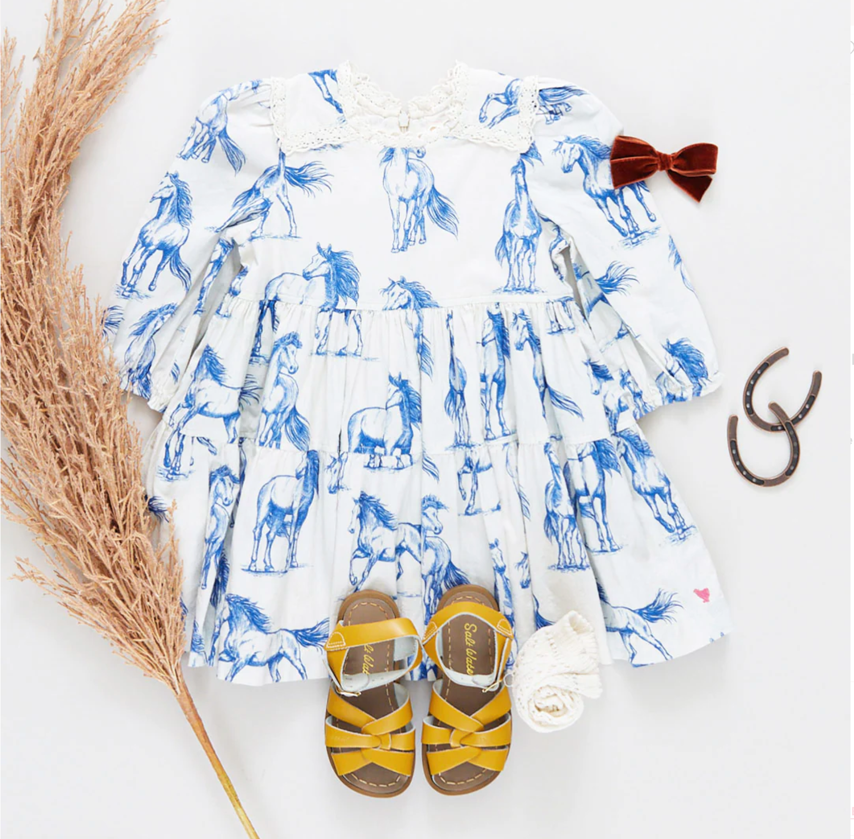 Girls Charlie Dress - Blue Horses