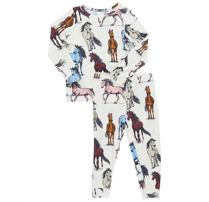 Kids Bamboo PJ Set - Multi Horses