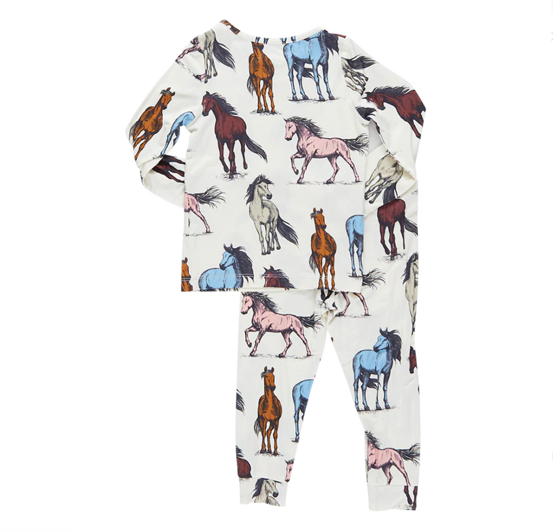 Kids Bamboo PJ Set - Multi Horses