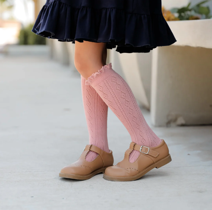 Blush Fancy Lace Top Knee High Socks