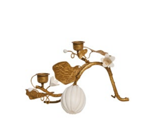 Forest Walk Pumpkin & Vine Double Candlestick Holder - Gold