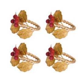 Forest Walk Holly with Berries Napkin Ring Set/4 - Multi
