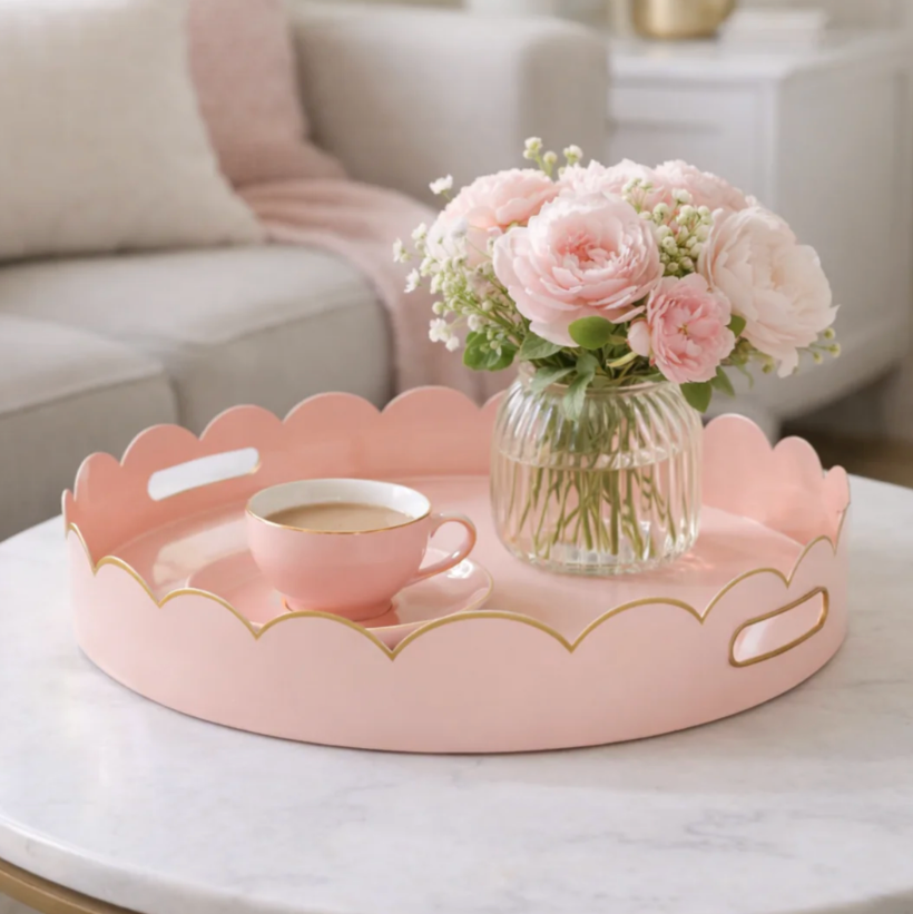 Eloise Blush & Gold Scalloped Metal Tray