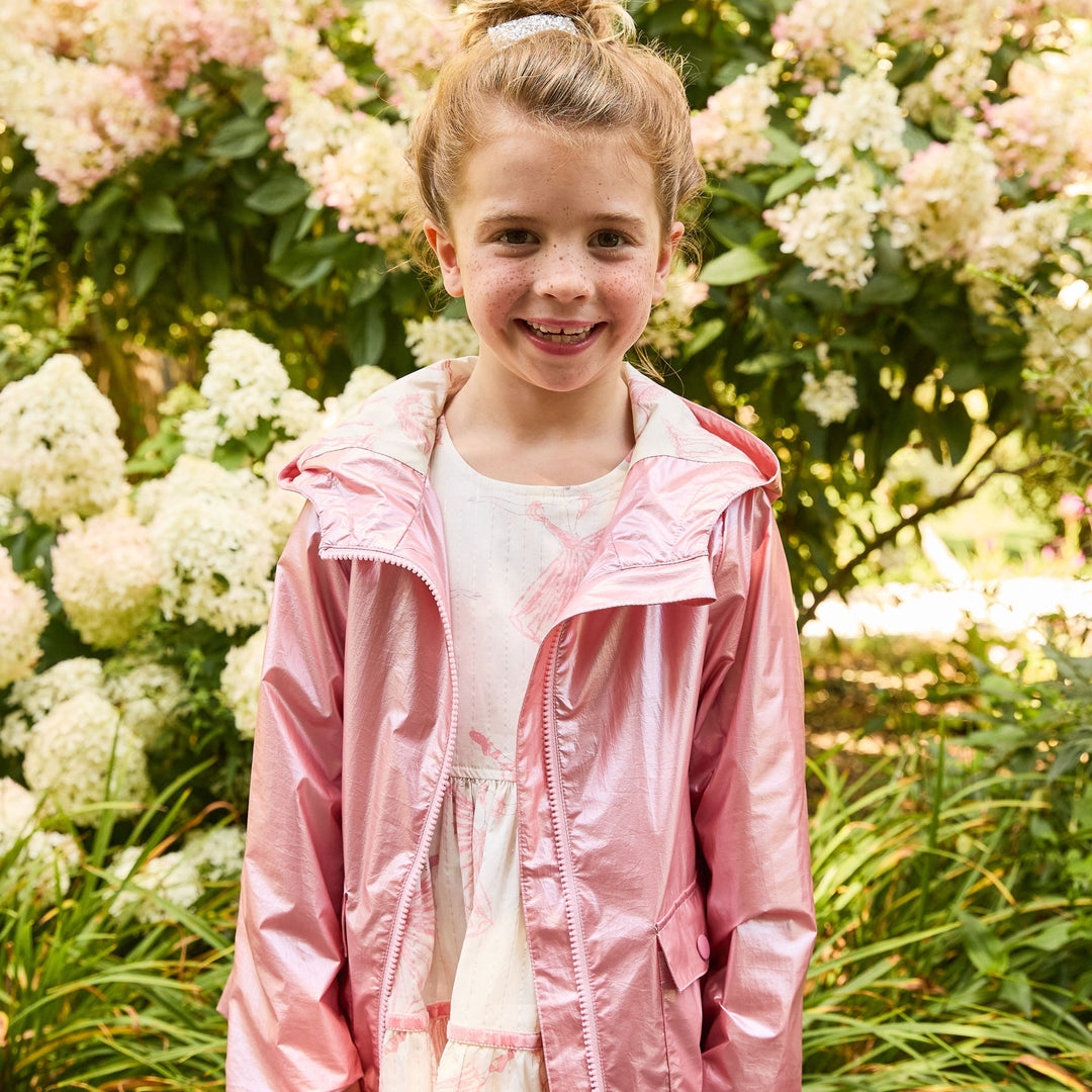 Girls Rafa Rain Coat - Pink Metallic Horses