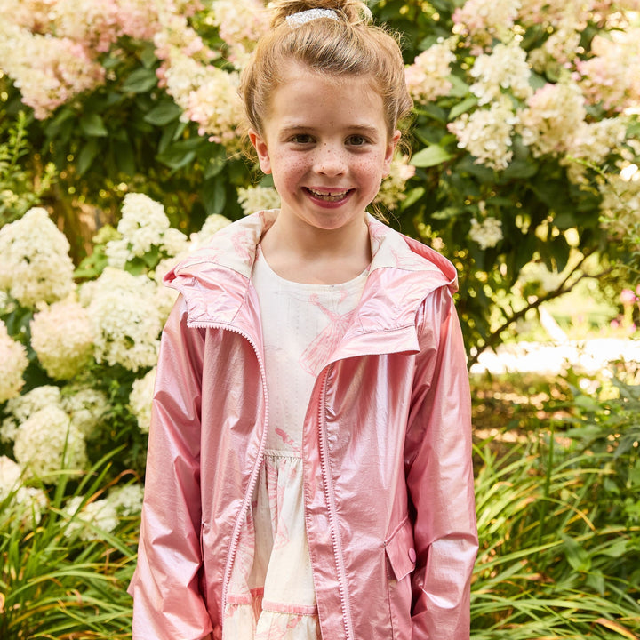 Girls Rafa Rain Coat - Pink Metallic Horses