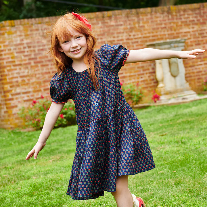 Girls Elizabeth Dress - Navy Carnation
