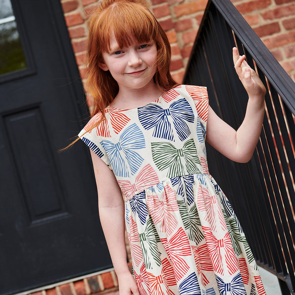 Girls Adaline Dress - Multi Striped Bows