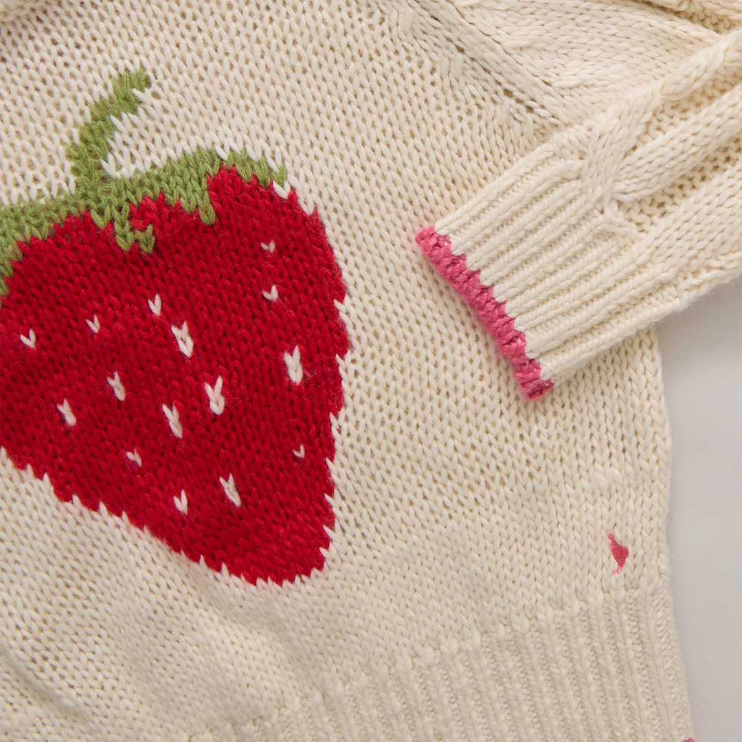 Girls Haven Sweater - Cream Strawberry