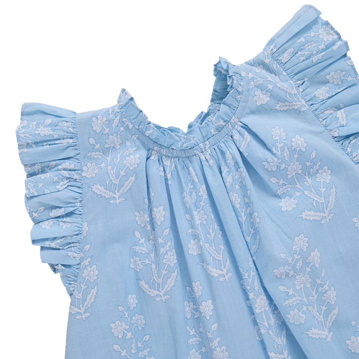 Baby Girls Harper Bubble - Blue Dewdrop Block Print