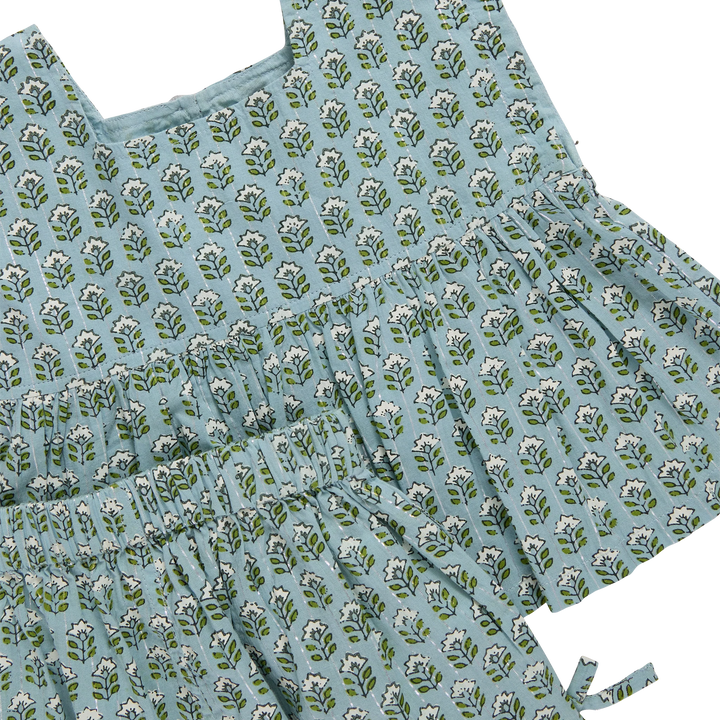 Girls Kamari Top - Blue Prairie Block Print