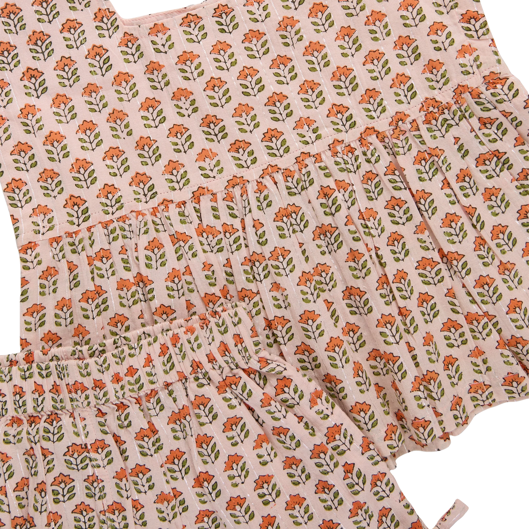Girls Kamari Top - Pink Prairie Block Print