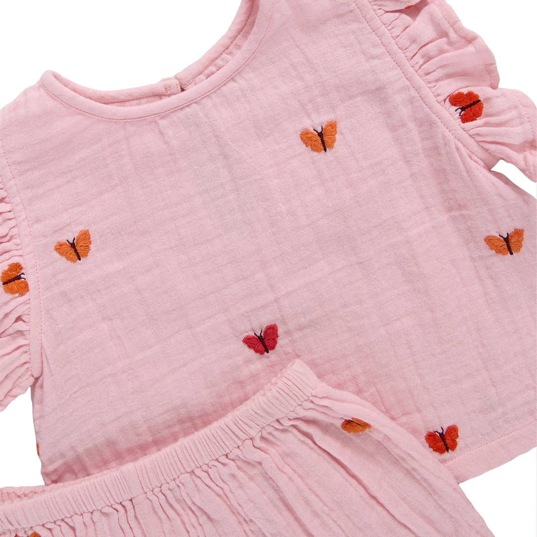 Girls Roey 2-PC Set - Butterfly Embroidery