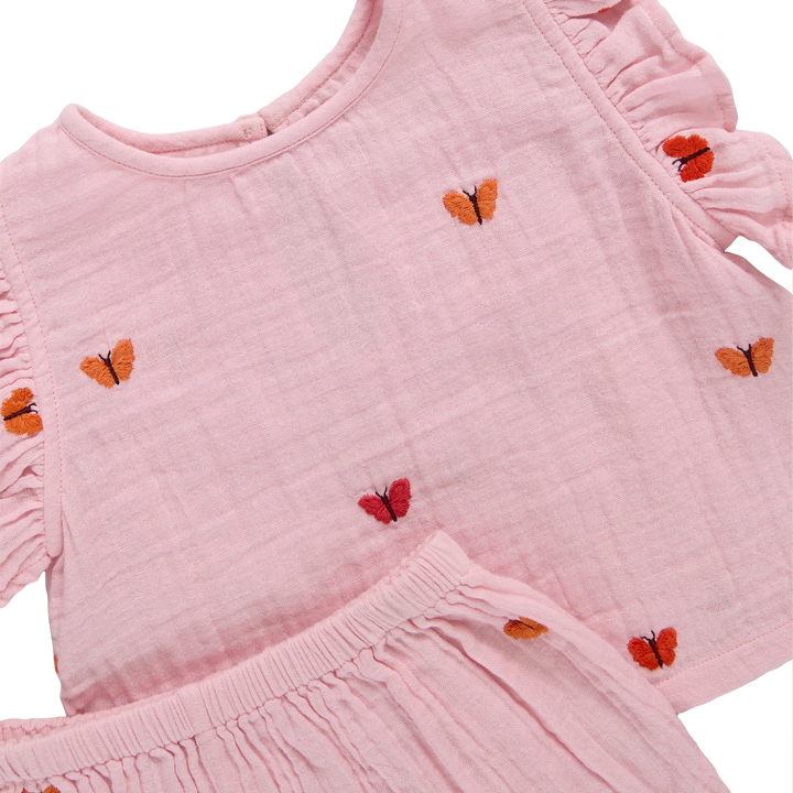 Girls Roey 2-PC Set - Butterfly Embroidery