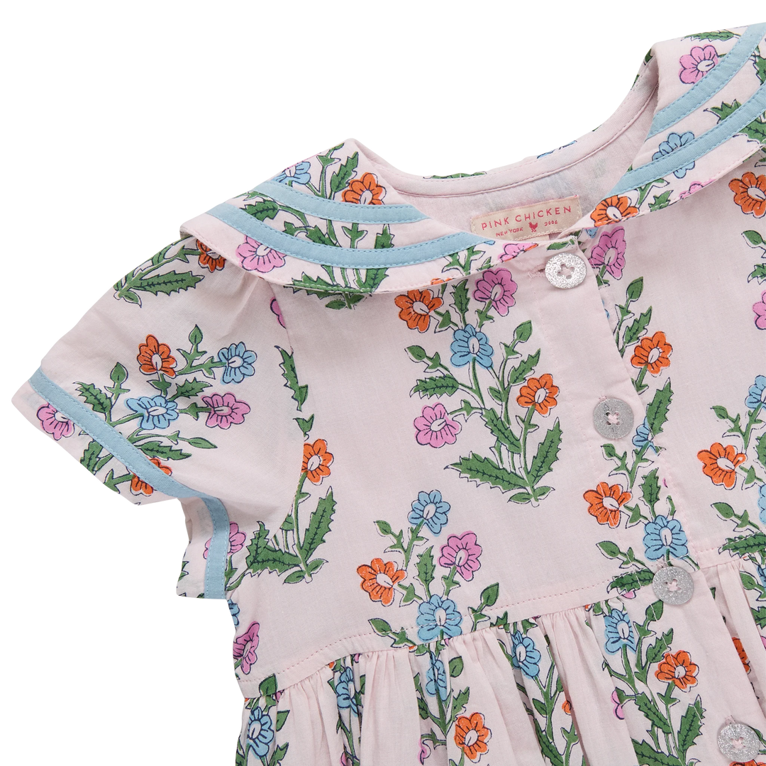 Girls Elowen Dress - Pink Dewdrop Block Print