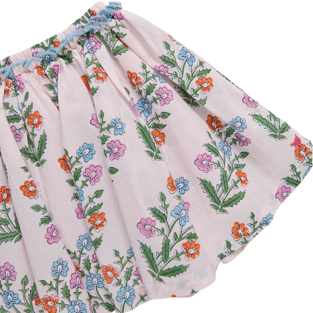 Girls Gianna Skirt - Pink Dewdrop Block Print