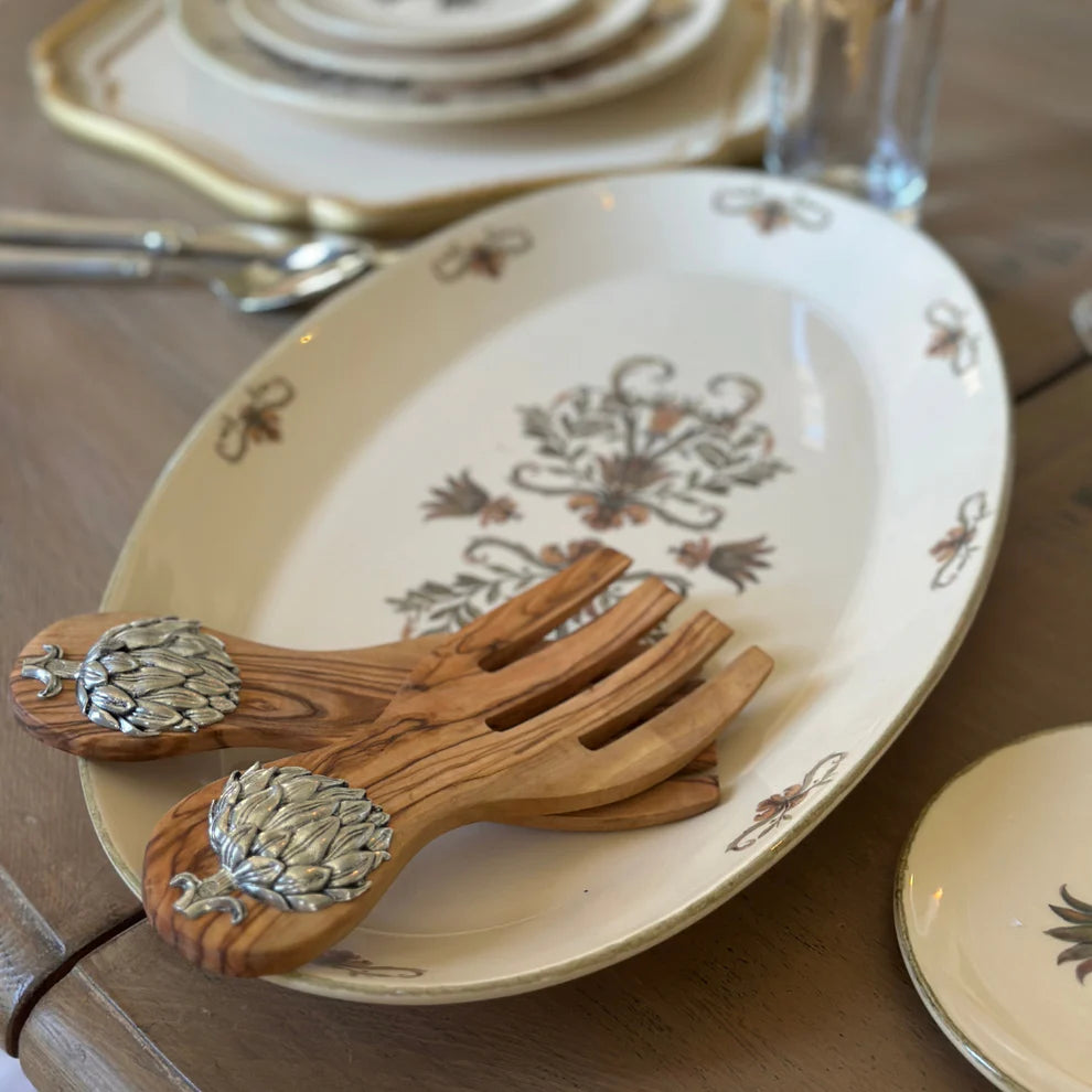 Artichoke Olive Wood Salad Server Set