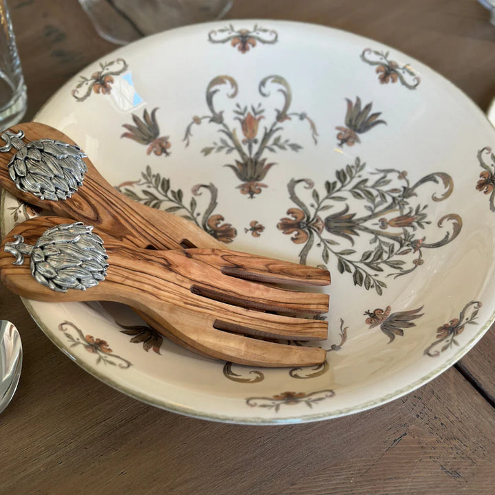 Artichoke Olive Wood Salad Server Set