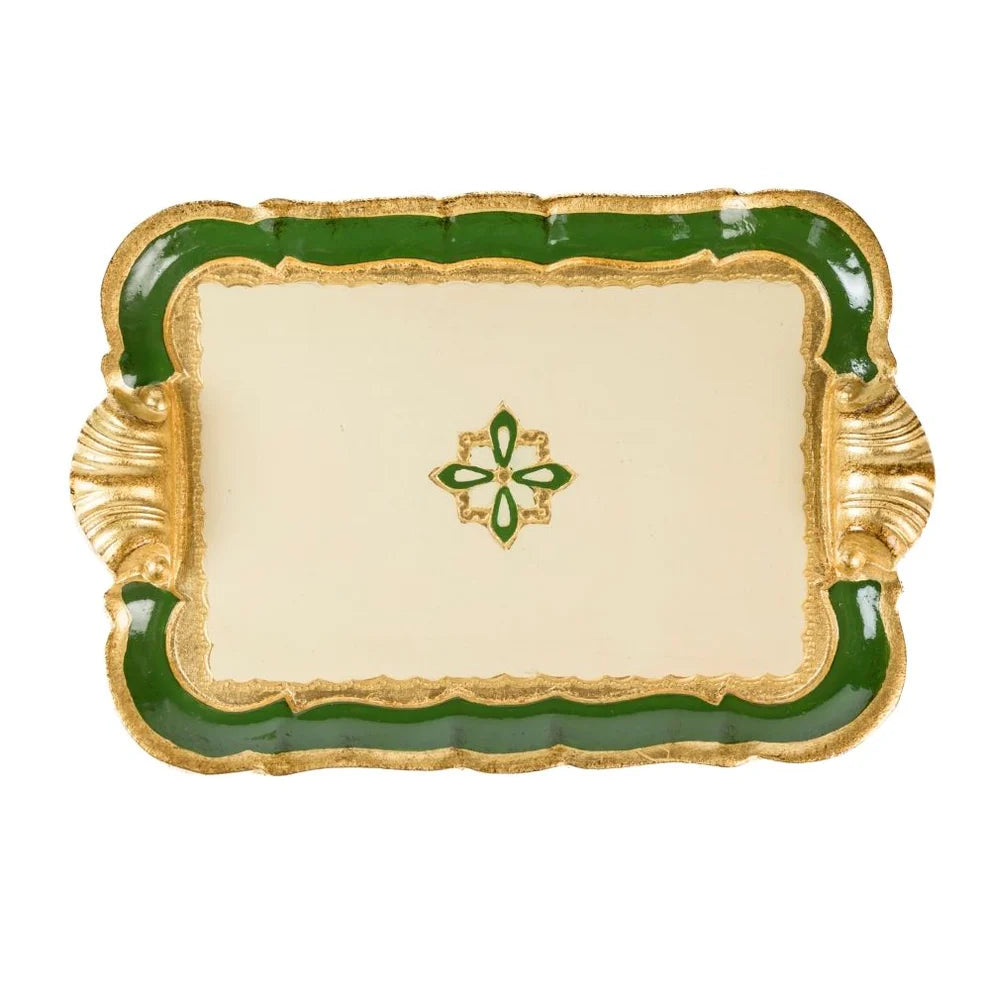 Small Florentino Baroque Wooden Tray - Green