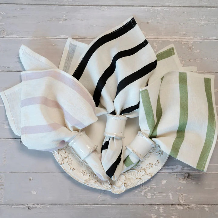 Portofino Bold Green Stripe Large Linen Napkin