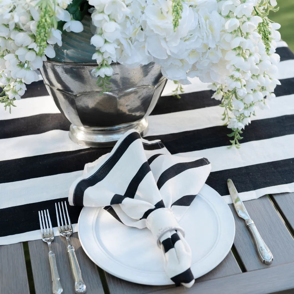 Portofino Bold Black Stripe Large Linen Napkin