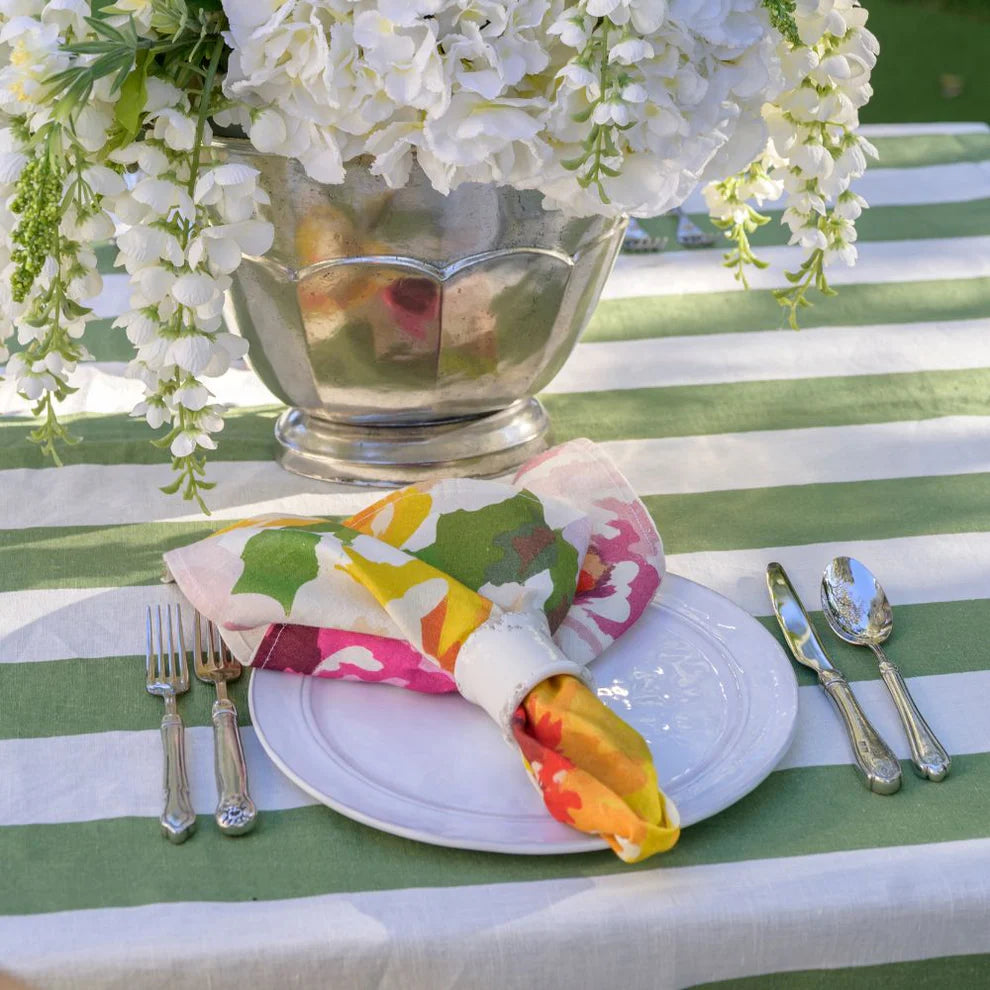 Portofino Bold Green Stripe Linen Table Square