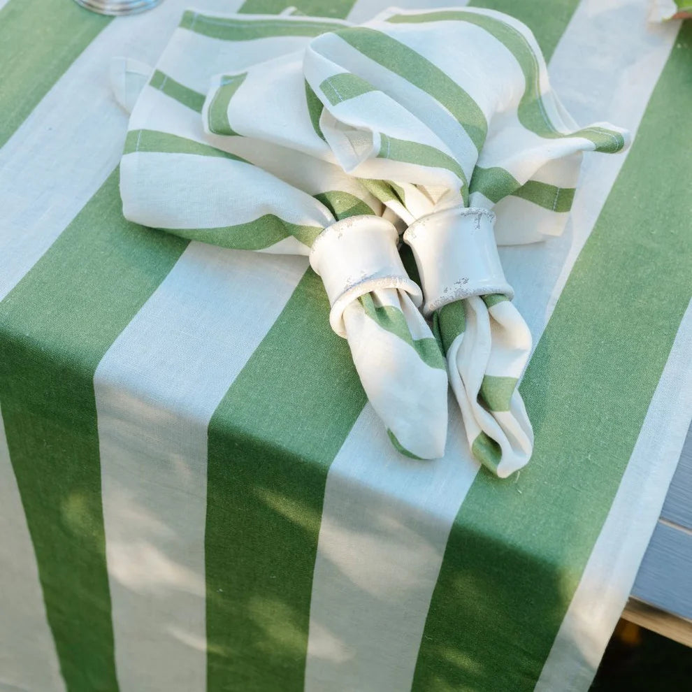Portofino Bold Green Stripe Linen Table Runner