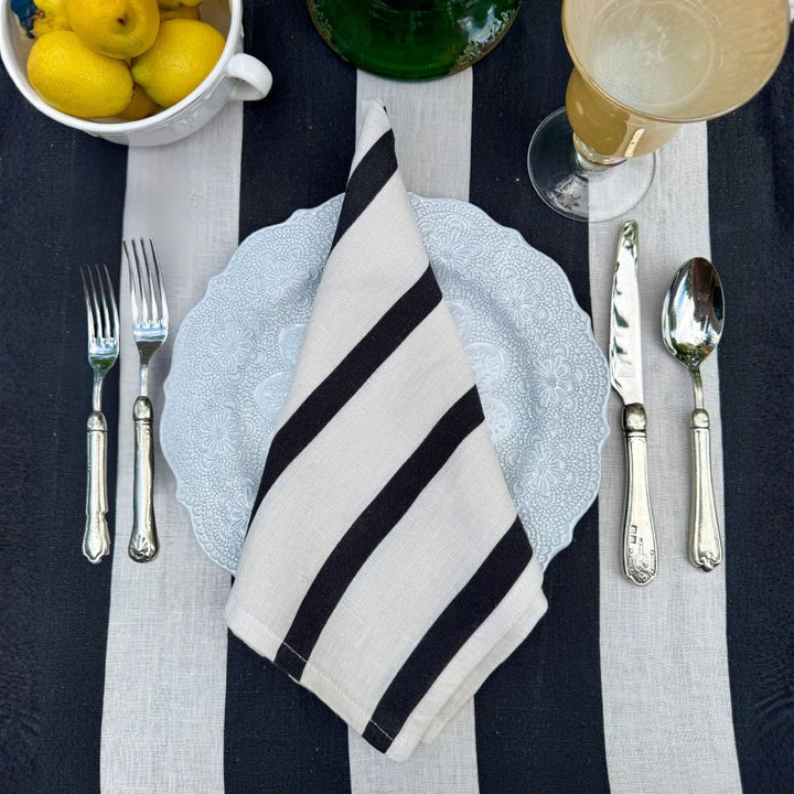 Portofino Bold Black Stripe Large Linen Napkin