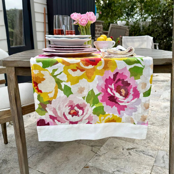 Portofino Summer Garden Linen Table Runner