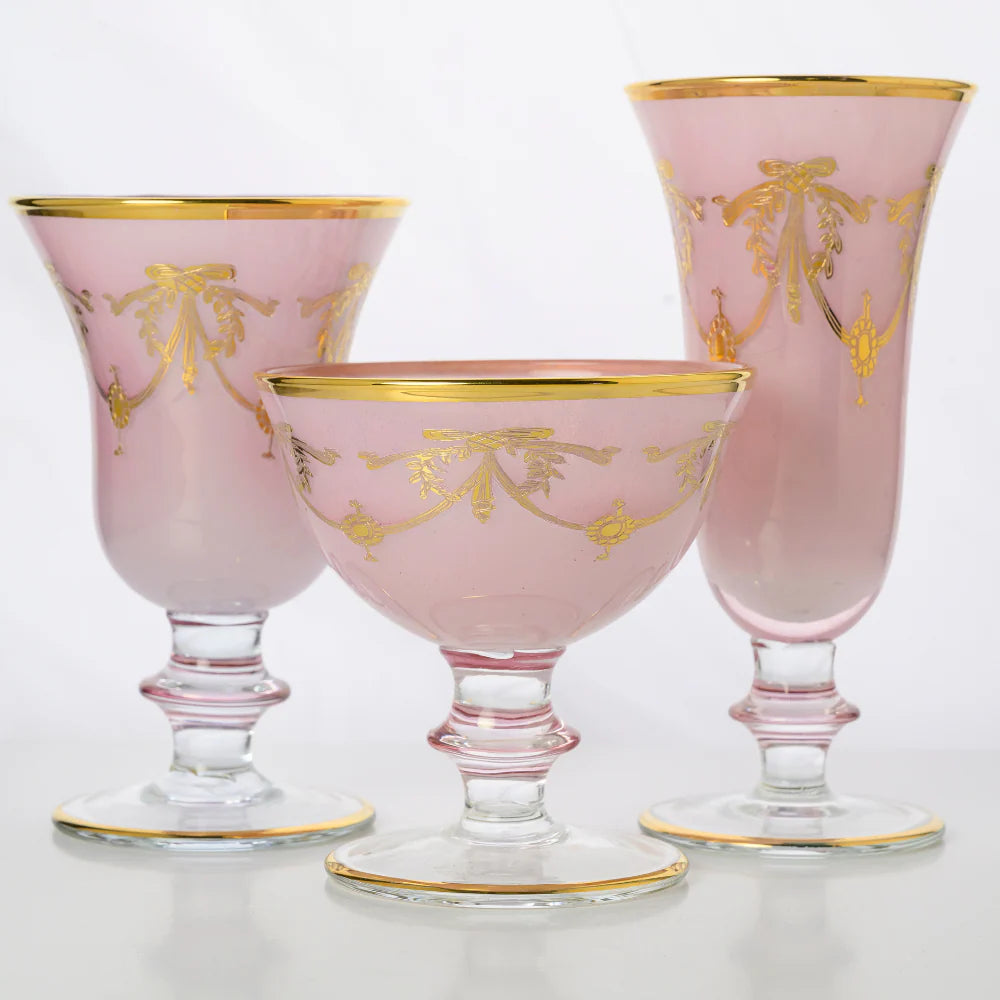Rialto Borghese with Gold Water/Wine Glass - Pink