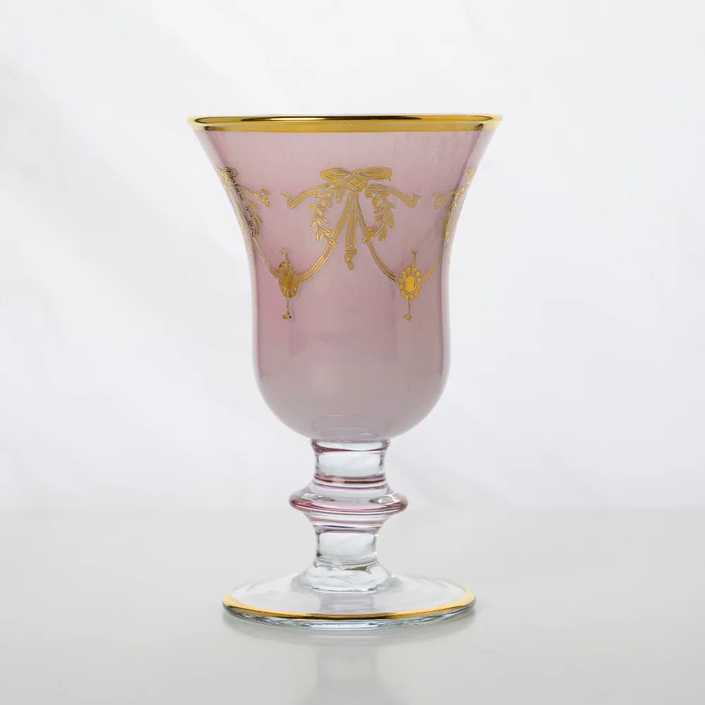 Rialto Borghese with Gold Water/Wine Glass - Pink