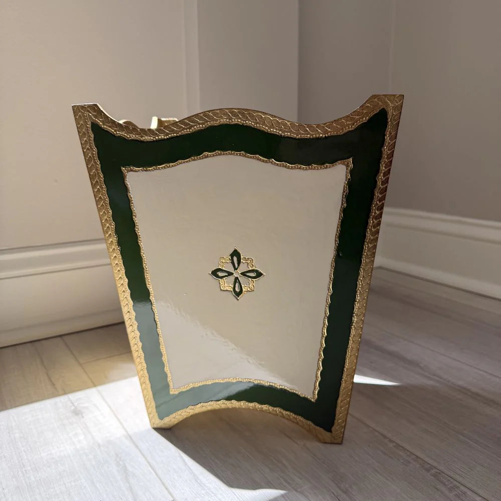 Florentino Baroque Wooden Wastebasket - Green