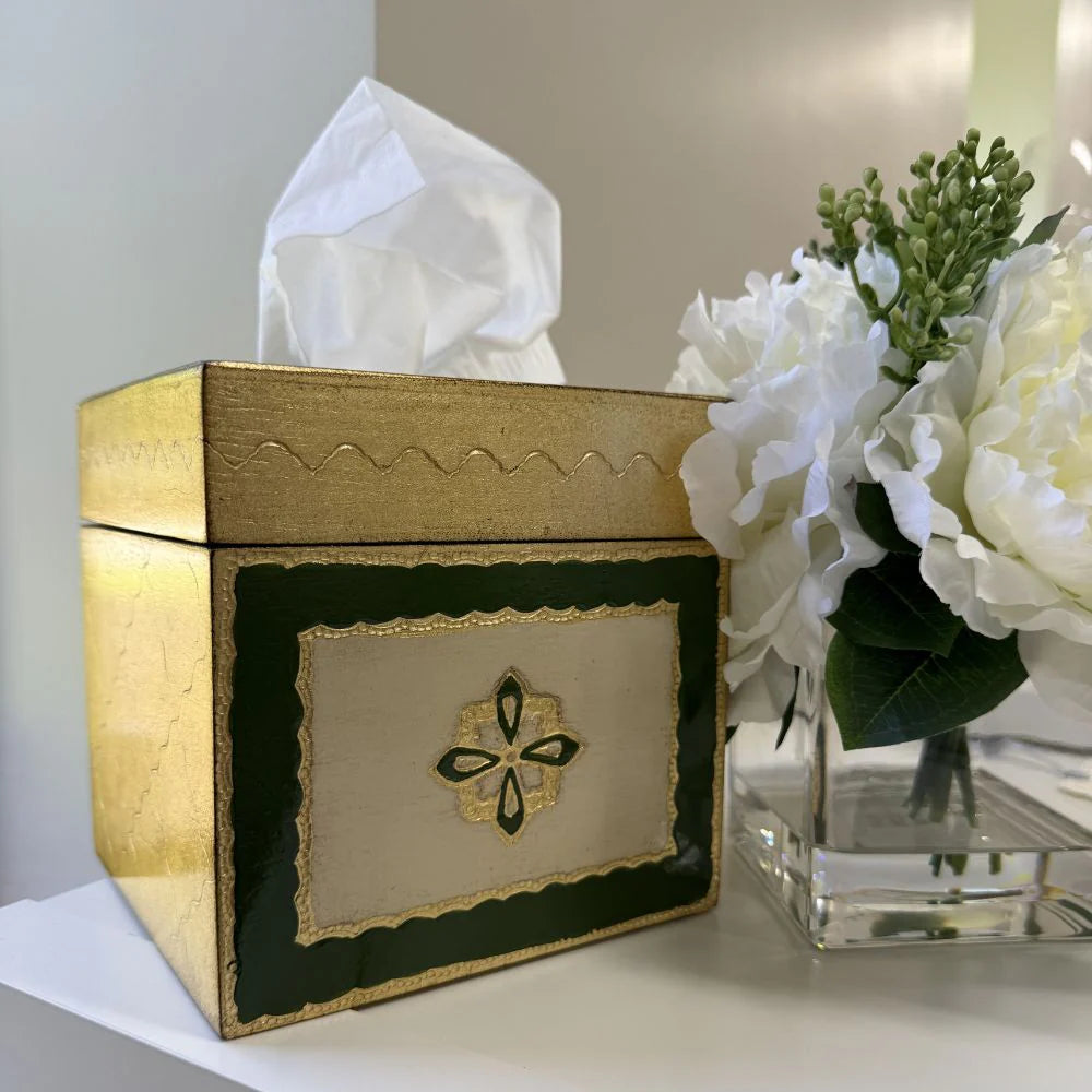 Florentino Baroque Wooden Tissue Box Cover - Green